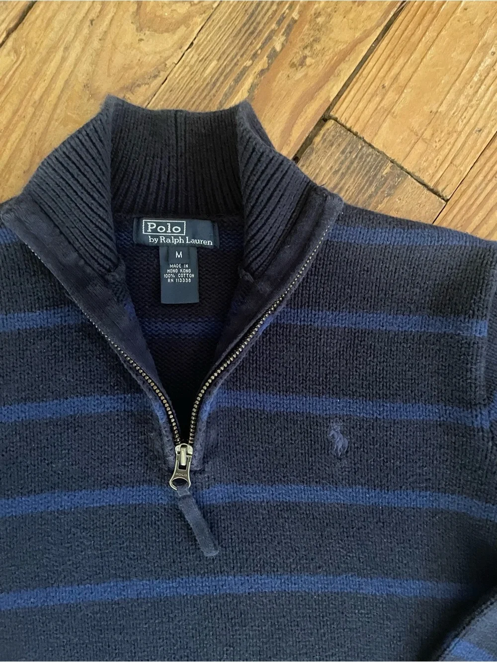 Polo by Ralph Lauren Navy & Blue Striped Quarter-Zip Sweater